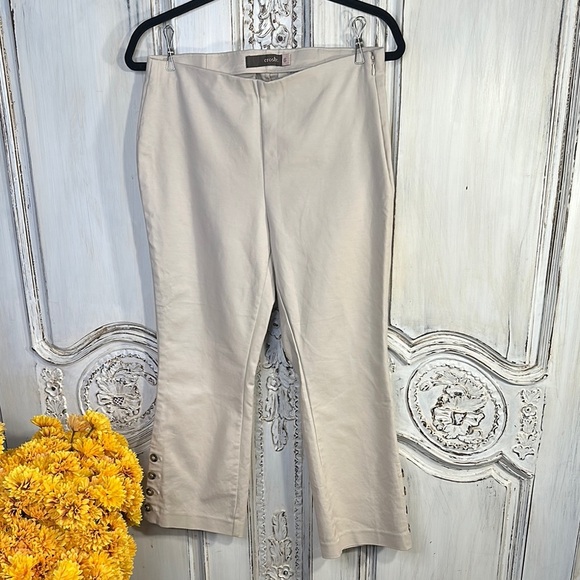 Crosby Beige Button-Accent Cropped  Beige  Trousers - Picture 1 of 10